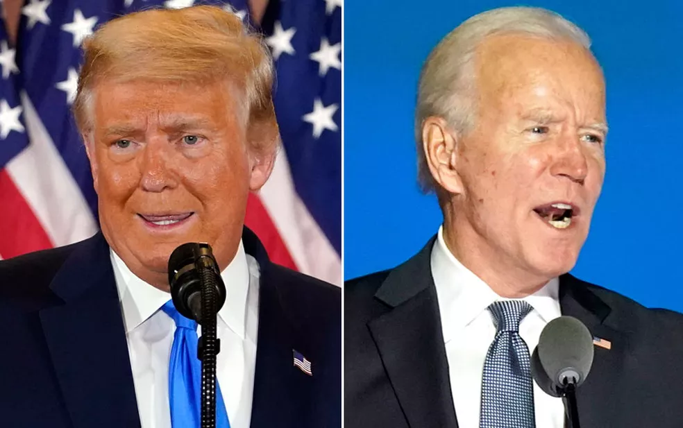  O presidente dos EUA, Donald Trump, e o ex-vice-presidente Joe Biden, que disputam a eleição ?- Foto: Evan Vucci/AP; Andrew Harnik/AP 